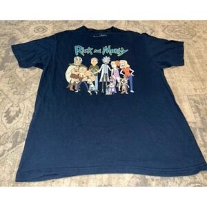 Rick And Morty T-Shirt Men's Sz Large L Short Sleeve Crew Neck Graphic Navy Blue